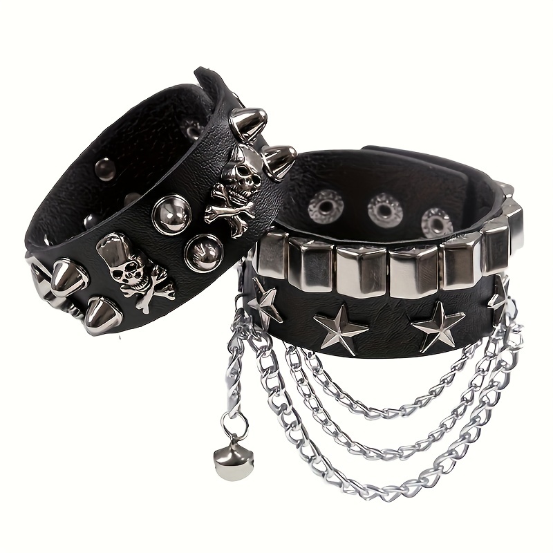 Punk Style PU Leather Chunky Bangle Bracelet Hand Jewelry